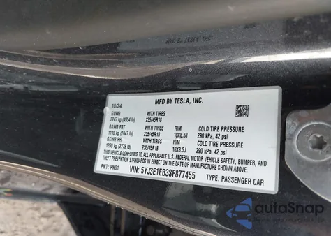 2025 Tesla Model 3 Long Range All-Wheel Drive из США, поврежденный, VIN 5YJ3E1EB3SF877455